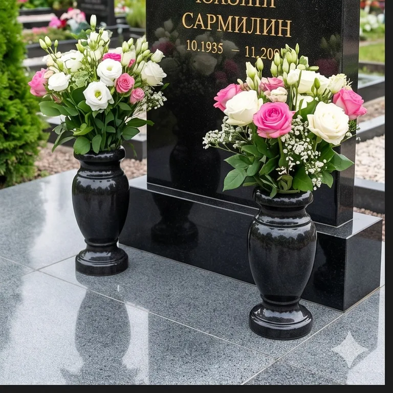 Гранитные вазы для цветов на участке в Норильске