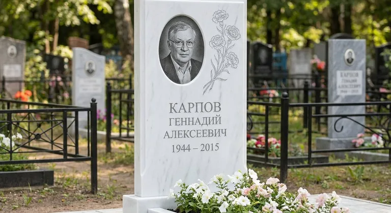 Памятник с гравировкой гвоздик — выполненная работа «Карпов» в Норильске