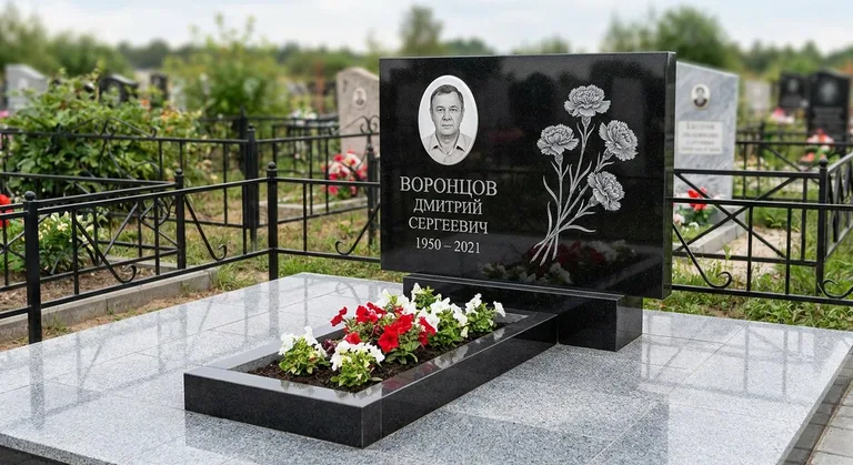 Памятник с гравировкой гвоздик — выполненная работа «Воронцов» в Норильске