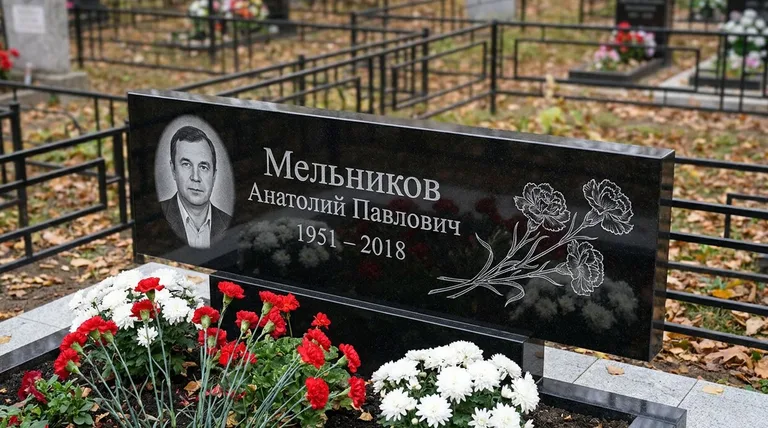 Памятник с гравировкой гвоздик — выполненная работа «Мельников» в Норильске