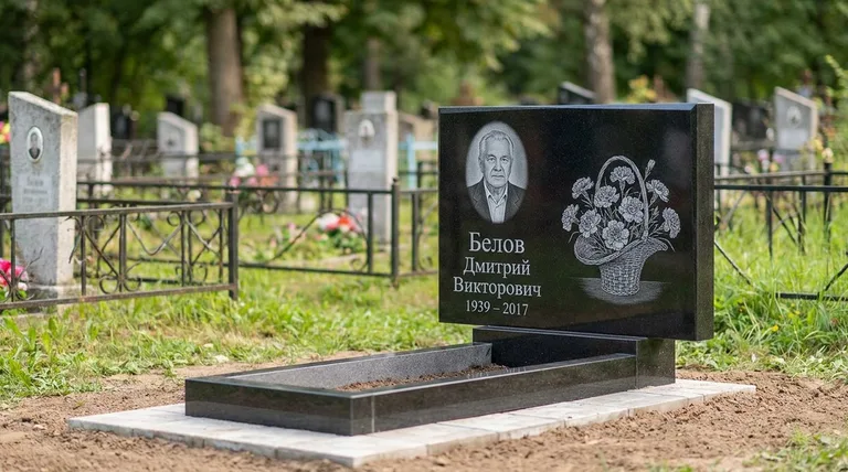 Памятник с гравировкой гвоздик — выполненная работа «Белов» в Норильске