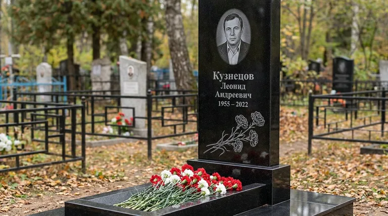 Памятник с гравировкой гвоздик — выполненная работа «Кузнецов» в Норильске
