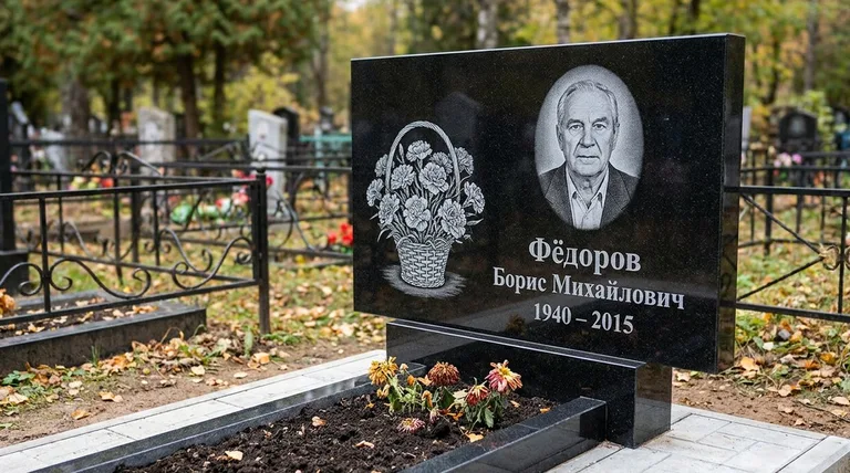 Памятник с гравировкой гвоздик — выполненная работа «Фёдоров» в Норильске