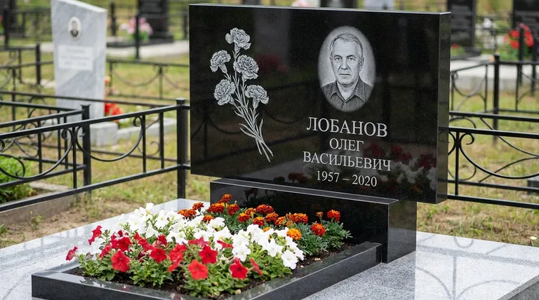 Памятник с гравировкой гвоздик — выполненная работа «Лобанов» в Норильске