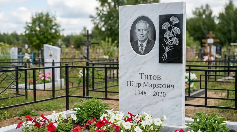 Памятник с гравировкой гвоздик — выполненная работа «Титов» в Норильске