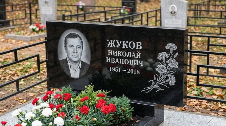 Памятник с гравировкой гвоздик — выполненная работа «Жуков» в Норильске