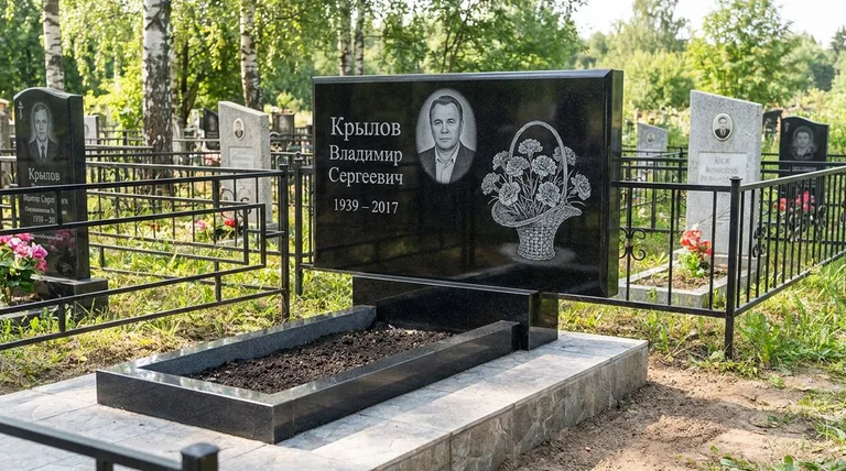 Памятник с гравировкой гвоздик — выполненная работа «Крылов» в Норильске