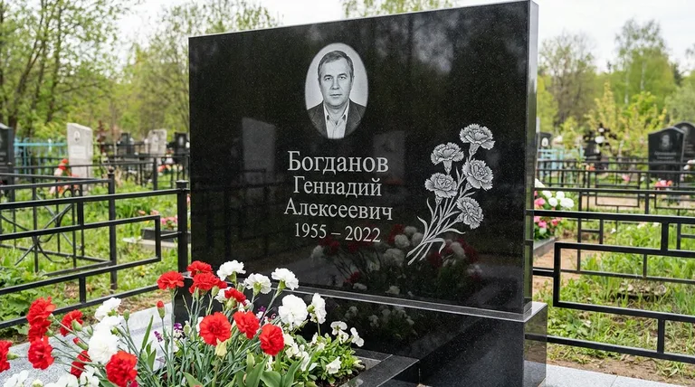 Памятник с гравировкой гвоздик — выполненная работа «Богданов» в Норильске