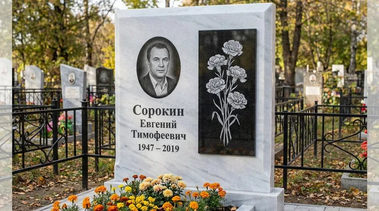 Памятник с гравировкой гвоздик — выполненная работа «Сорокин» в Норильске