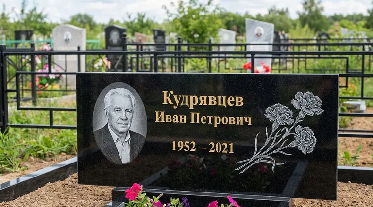 Памятник с гравировкой гвоздик — выполненная работа «Кудрявцев» в Норильске