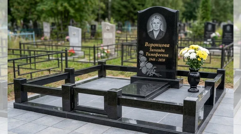 Памятник с гравировкой хризантем — выполненная работа «Воронцова» в Норильске