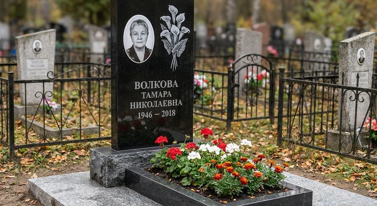 Гравировка калл на памятник в Норильске — пример работы на граните