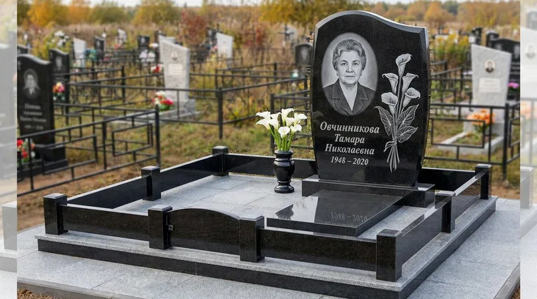 Памятник с гравировкой калл — выполненная работа «Овчинникова» в Норильске