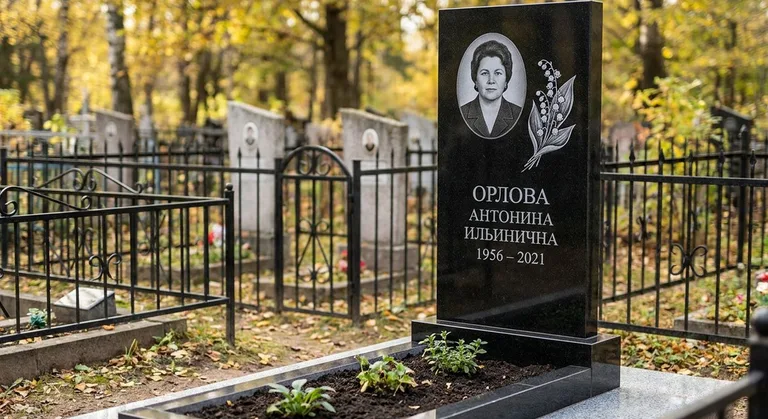 Памятник с гравировкой ландышей — выполненная работа «Орлова» в Норильске