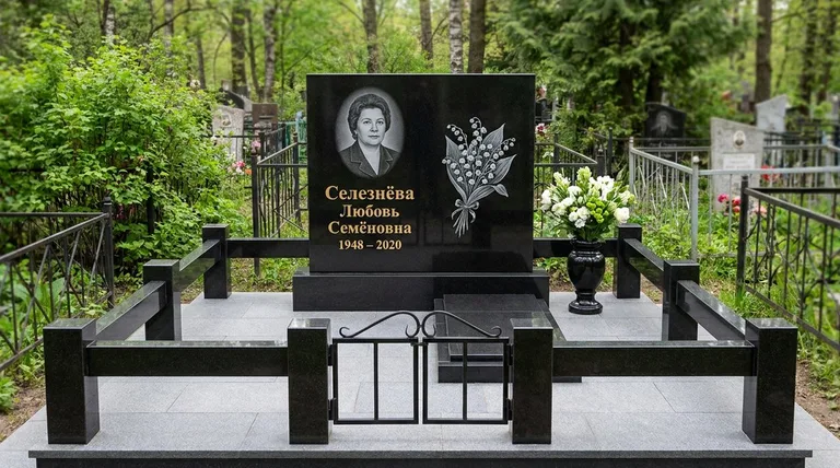 Памятник с гравировкой ландышей — выполненная работа «Селезнёва» в Норильске