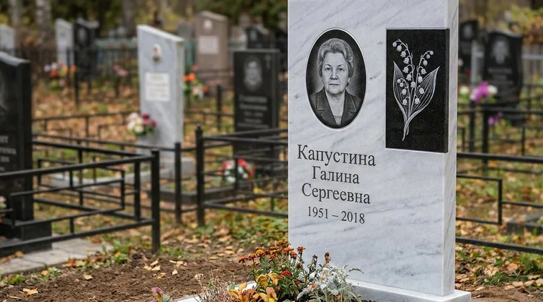 Памятник с гравировкой ландышей — выполненная работа «Капустина» в Норильске