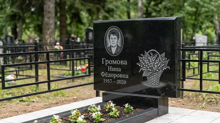 Памятник с гравировкой ландышей — выполненная работа «Громова» в Норильске