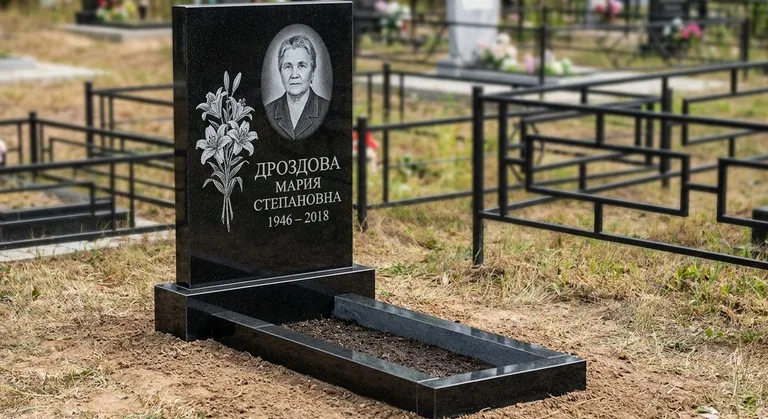 Памятник с гравировкой лилий — выполненная работа «Дроздова» в Норильске