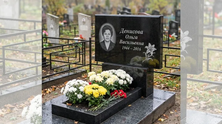 Памятник с гравировкой лилий — выполненная работа «Денисова» в Норильске