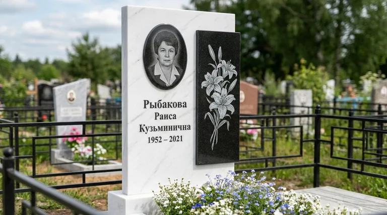 Памятник с гравировкой лилий — выполненная работа «Рыбакова» в Норильске