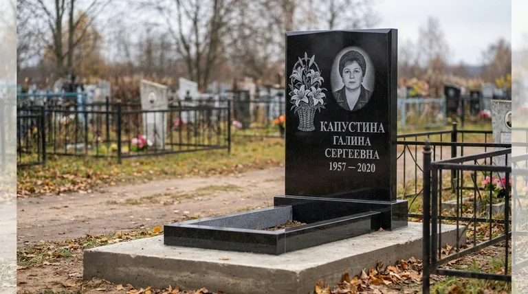 Памятник с гравировкой лилий — выполненная работа «Капустина» в Норильске