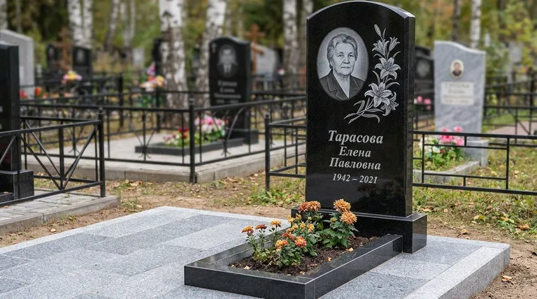 Памятник с гравировкой лилий — выполненная работа «Тарасова» в Норильске