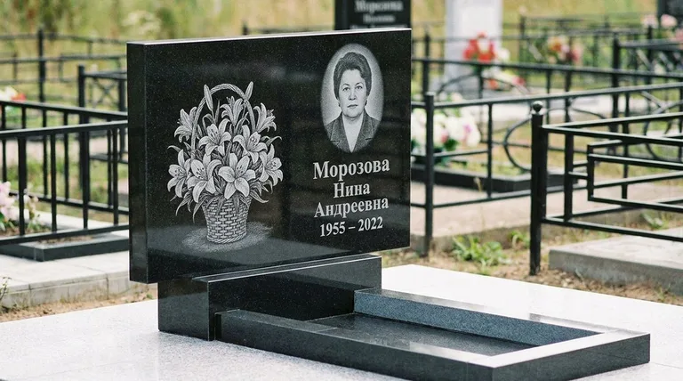 Памятник с гравировкой лилий — выполненная работа «Морозова» в Норильске