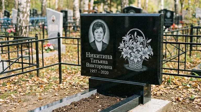 Памятник с гравировкой лилий — выполненная работа «Никитина» в Норильске