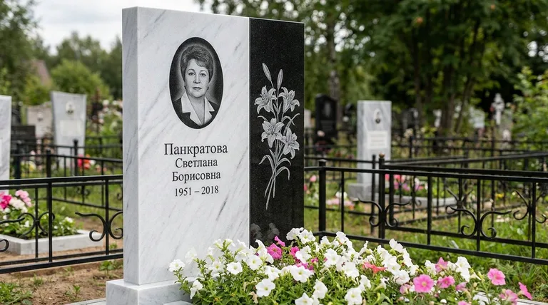 Памятник с гравировкой лилий — выполненная работа «Панкратова» в Норильске