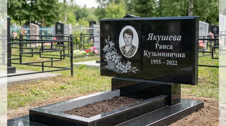 Памятник с гравировкой лилий — выполненная работа «Якушева» в Норильске
