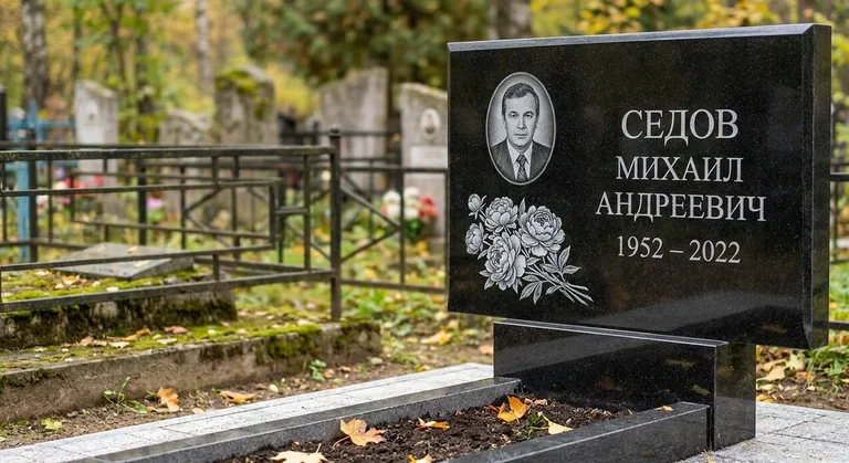 Памятник с гравировкой пионов — выполненная работа «Седов» в Норильске