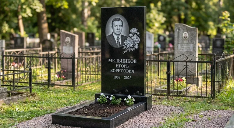Памятник с гравировкой пионов — выполненная работа «Мельников» в Норильске