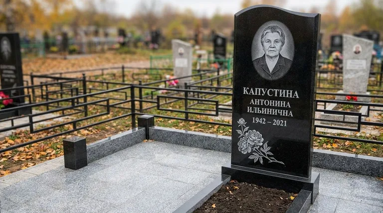 Памятник с гравировкой пионов — выполненная работа «Капустина» в Норильске