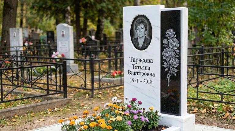 Памятник с гравировкой пионов — выполненная работа «Тарасова» в Норильске