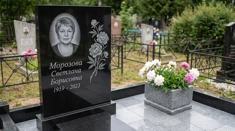Памятник с гравировкой пионов — выполненная работа «Морозова» в Норильске