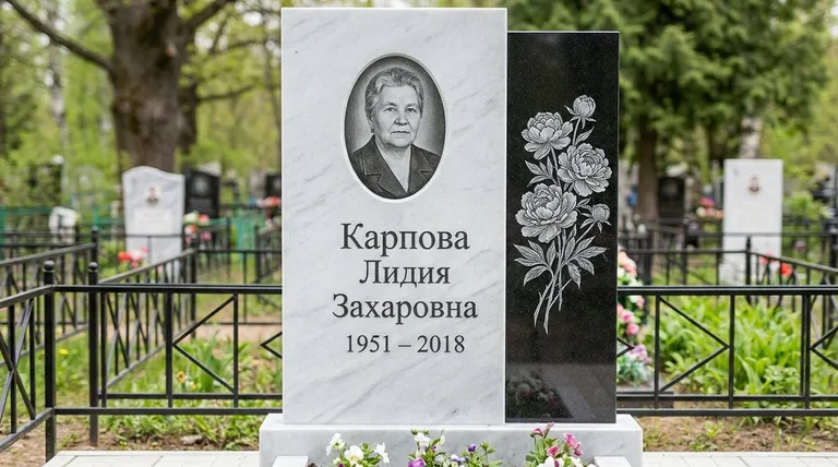 Памятник с гравировкой пионов — выполненная работа «Карпова» в Норильске