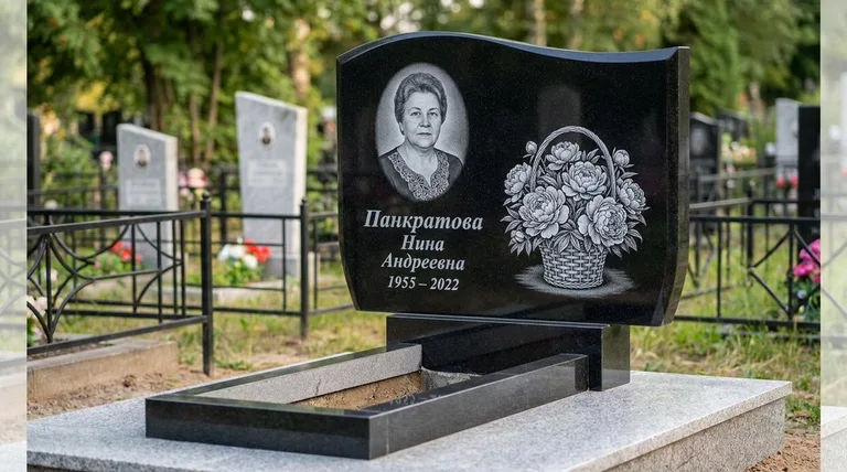 Памятник с гравировкой пионов — выполненная работа «Панкратова» в Норильске