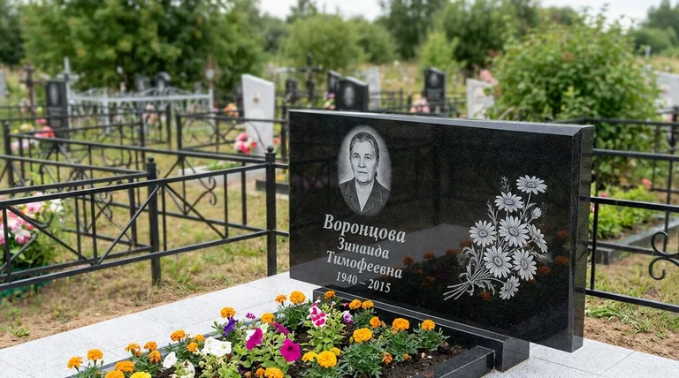 Памятник с гравировкой ромашек — выполненная работа «Воронцова» в Норильске