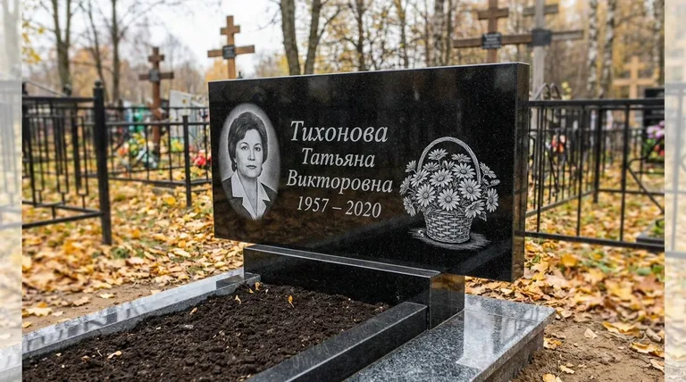 Памятник с гравировкой ромашек — выполненная работа «Тихонова» в Норильске