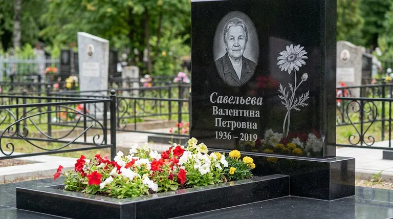Памятник с гравировкой ромашек — выполненная работа «Савельева» в Норильске