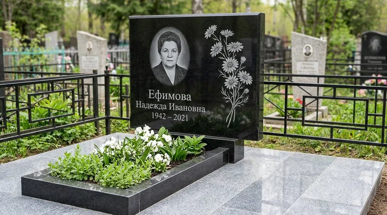 Памятник с гравировкой ромашек — выполненная работа «Ефимова» в Норильске