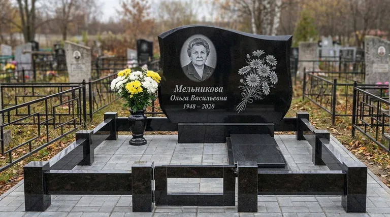 Памятник с гравировкой ромашек — выполненная работа «Мельникова» в Норильске