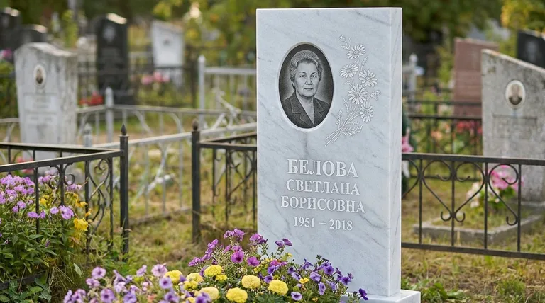 Памятник с гравировкой ромашек — выполненная работа «Белова» в Норильске