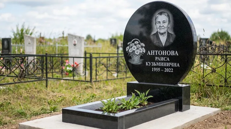Памятник с гравировкой ромашек — выполненная работа «Антонова» в Норильске