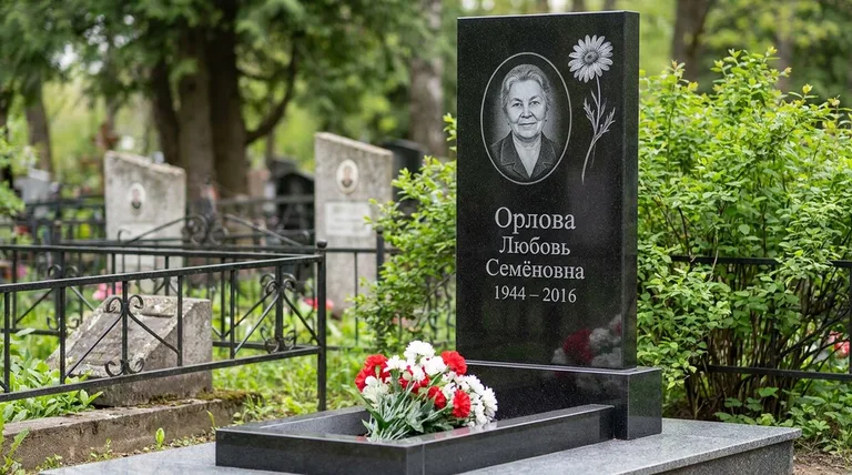 Памятник с гравировкой ромашек — выполненная работа «Орлова» в Норильске