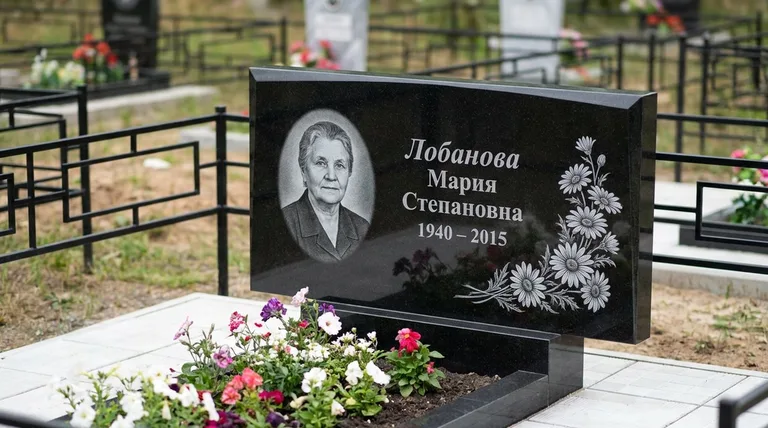 Памятник с гравировкой ромашек — выполненная работа «Лобанова» в Норильске