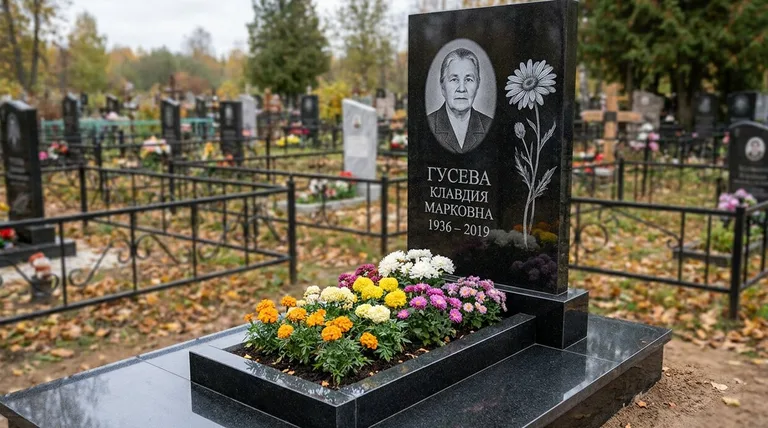 Памятник с гравировкой ромашек — выполненная работа «Гусева» в Норильске