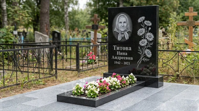 Памятник с гравировкой ромашек — выполненная работа «Титова» в Норильске