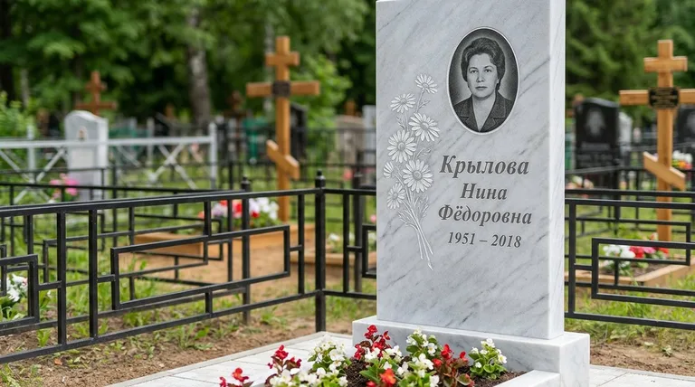 Памятник с гравировкой ромашек — выполненная работа «Крылова» в Норильске