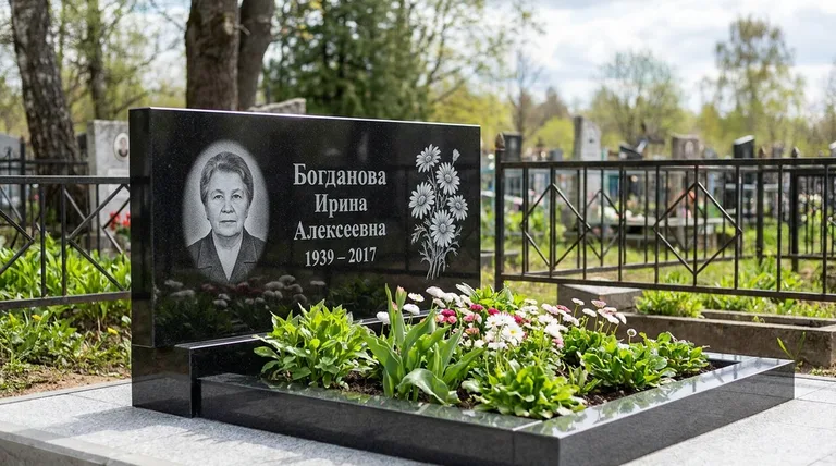 Памятник с гравировкой ромашек — выполненная работа «Богданова» в Норильске